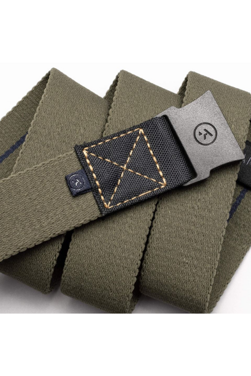 An image of the Arcade Belts Ridge Slim Ivy Belt in the colour Green/Navy.