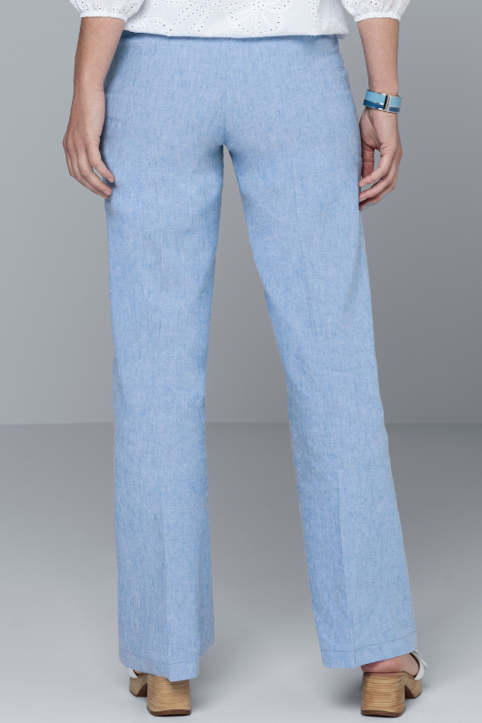 An image of a female model wearing the Bianca Parigi Trousers in the colour Blue.
