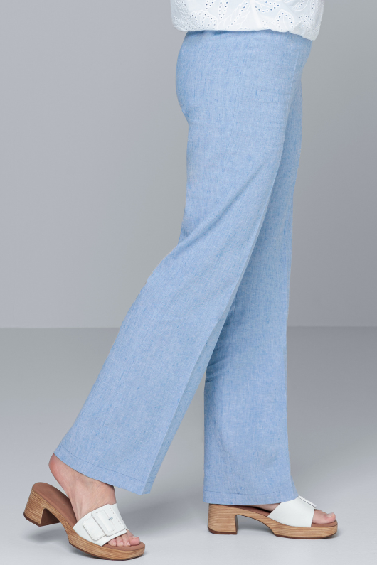 An image of a female model wearing the Bianca Parigi Trousers in the colour Blue.