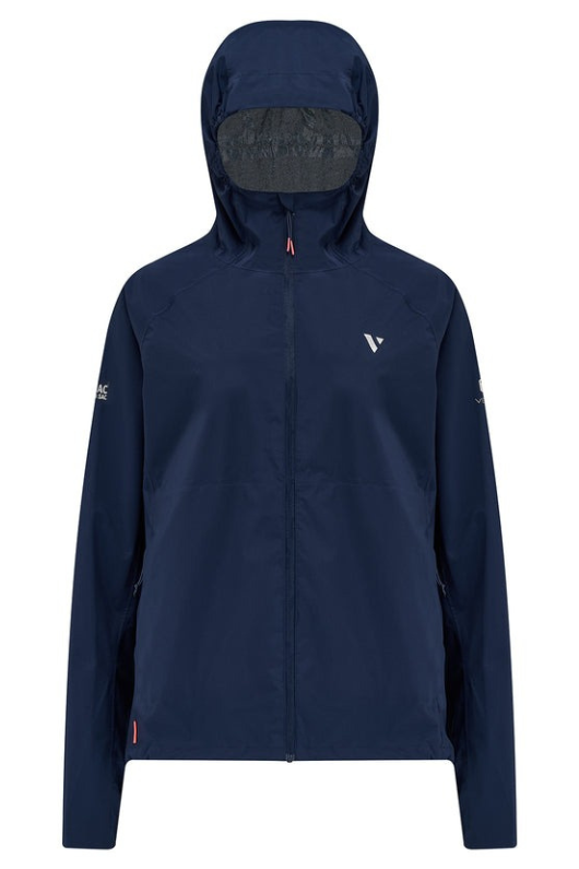 Mac in a Sac Ultralite Jacket. A lightweight packable jacket that is water proof and windproof, featuring an ajustable hood with wire peak. This jacket is made from stretch fabric and is in the colour navy .