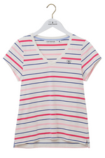 Lighthouse Ariana T-Shirt. A short sleeve tee with a V-neck and a fun, pink stripe design