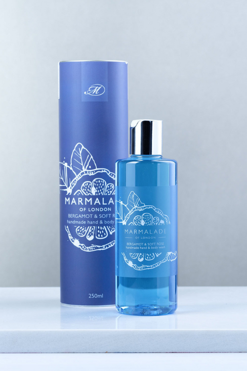 Marmalade of London Hand & Body Wash 250ml - Bergamot & Soft Rose in dark blue packaging