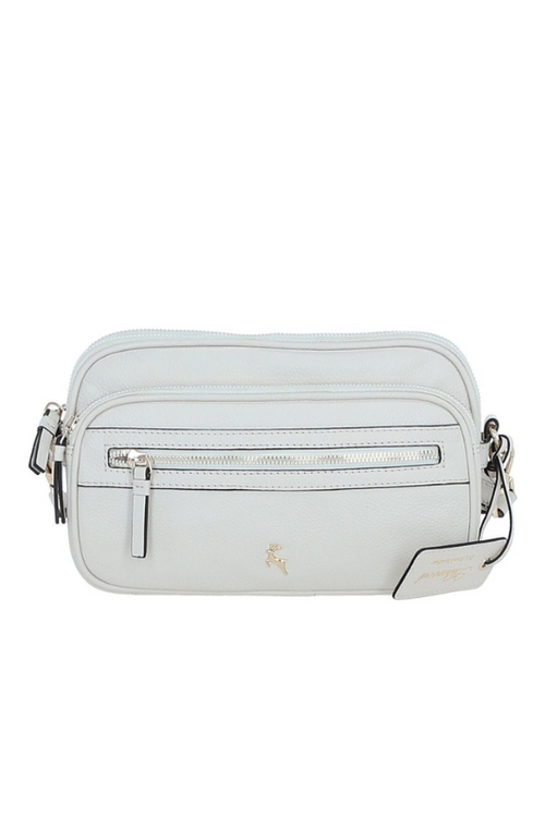 An image of the Ashwood Leather ‘Sogno di Cuoio’ Compact Twin Zip Crossbody Bag in the colour white.