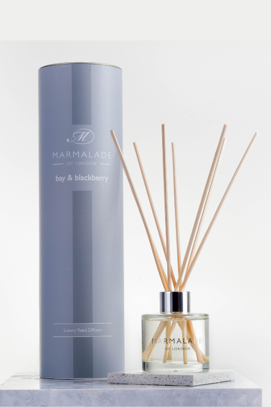 Marmalade of London Luxury Reed Diffuser 100ml - Bay & Blackberry scent in pale blue packaging