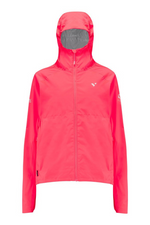 Mac in a Sac Ultralite Jacket. A lightweight packable jacket that is water proof and windproof, featuring an ajustable hood with wire peak. This jacket is made from stretch fabric and is in the colour Watermelon.