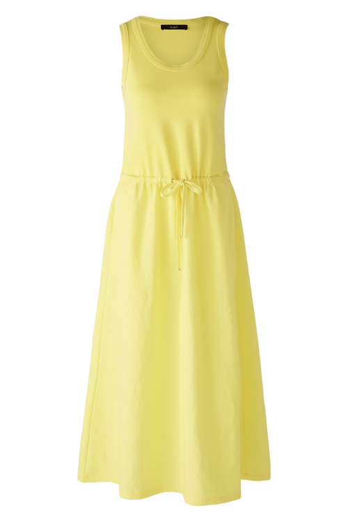 Oui Drawstring Dress. An A-line midi length dress. Sleeveless with round neckline and drawstring waist detail.