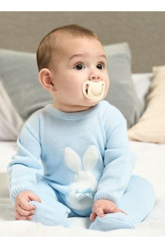 Knitted Bunny Onesie With Satin Neck Bow Dandelion Baby Grow - Main Image
