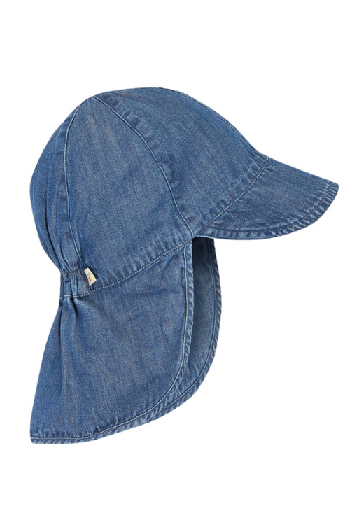 Frugi Legionnaires Hat. A denim look sun hat with foam peak, neck panel and elasticated back.