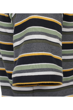 Casa Moda Striped Polo. A casual fit polo with short sleeves, collar, button placket, and yellow multicoloured striped pattern.
