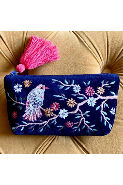 An image of the Orchid Designs Navy Cosmetic bag in size 20cm x 10cm.