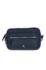 An image of the Ashwood Leather ‘Sogno di Cuoio’ Compact Twin Zip Crossbody Bag in the colour Navy.
