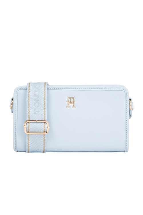 An image of the Tommy Hilfiger Monotype Tonal Logo Small Crossover Bag in the colour Breezy Blue.
