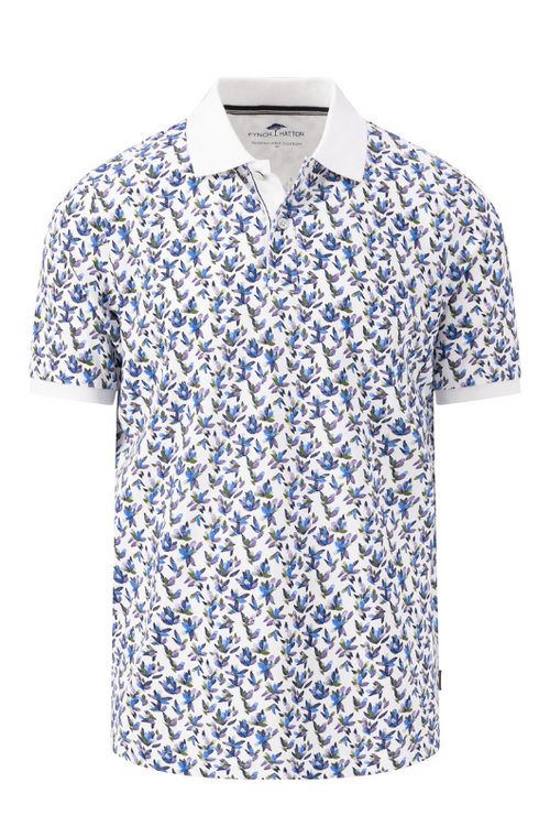 Fynch-Hatton Short Sleeve Floral Polo. A casual fit polo with short sleeves, plain collar, button fastening, and all-over floral print.