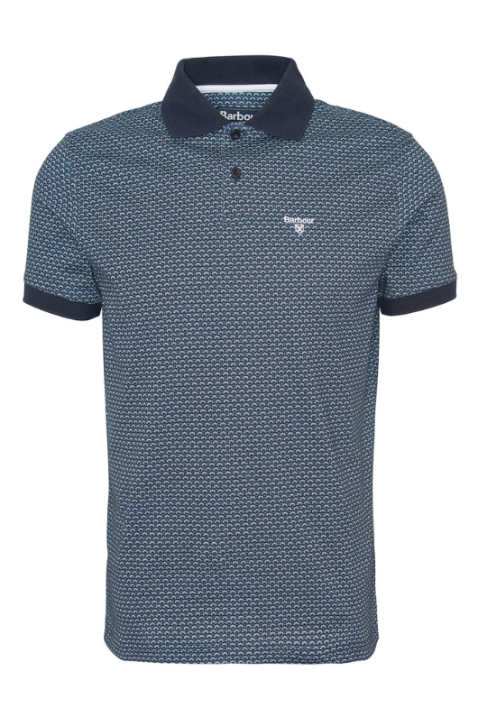 An image of the Barbour Shell Print Polo Shirt in the colour Classic Navy.