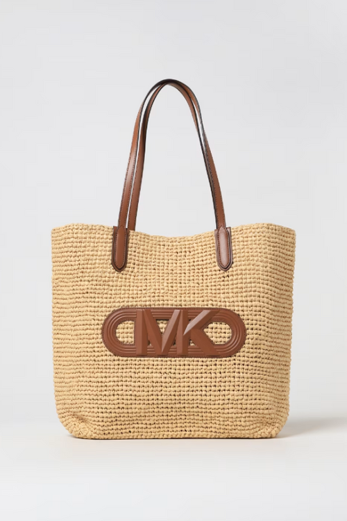 An image of the Michael Kors Eliza XL Crochet Tote Bag in the colour Natural Luggage.