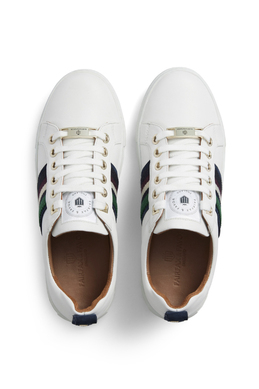 An image of the Fairfax & Favor Boston Leather Trainers in the colour White Leather Multi.