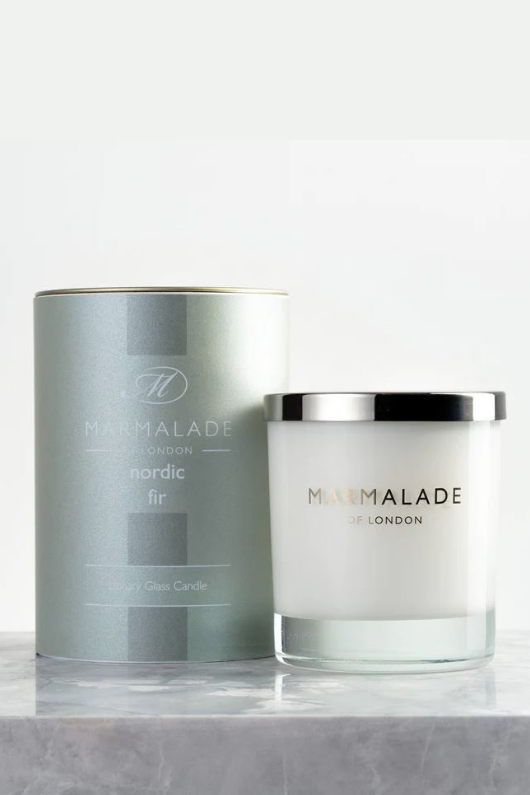 Marmalade of London Luxury Glass Candle 230g - Nordic Fir scent in green packaging