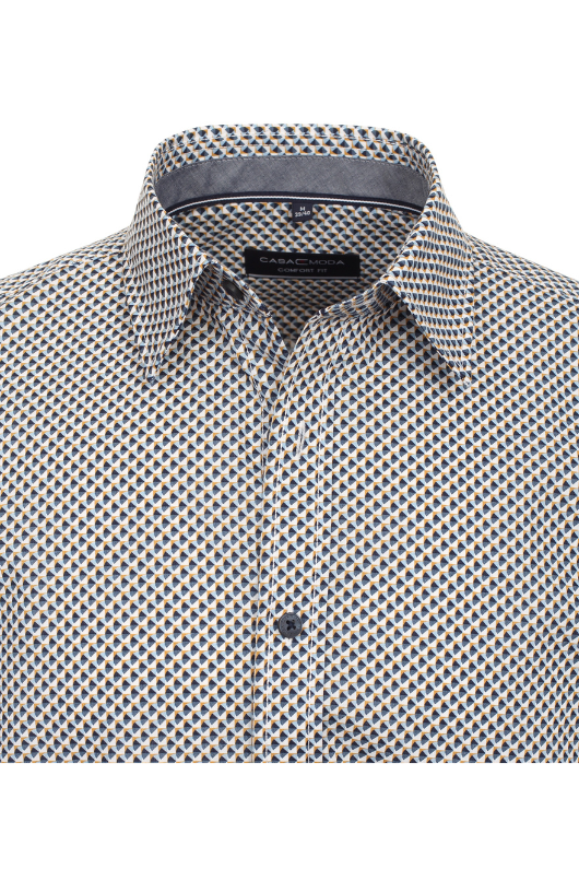 Casa Moda Long Sleeve Print Shirt. A long sleeve shirt with casual fit, Kent collar, and button fastening, complete with all over blue and white print.