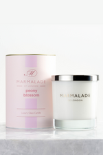 Marmalade of London Luxury Glass Candle - Peony Blossom scent in light pink packaging