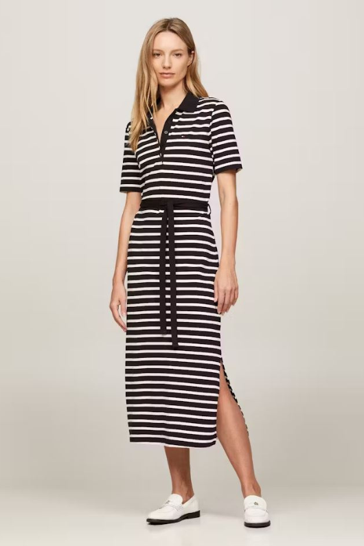 Breton Stripe Midi Polo Dress