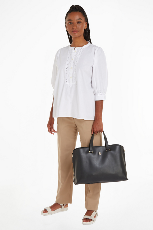 An image of the Tommy Hilfiger TH Modern Small Structured Tote in the colour Black.