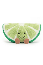 Jellycat Amuseable Slice of Lime. A soft toy green lime slice with smiling face and little legs.