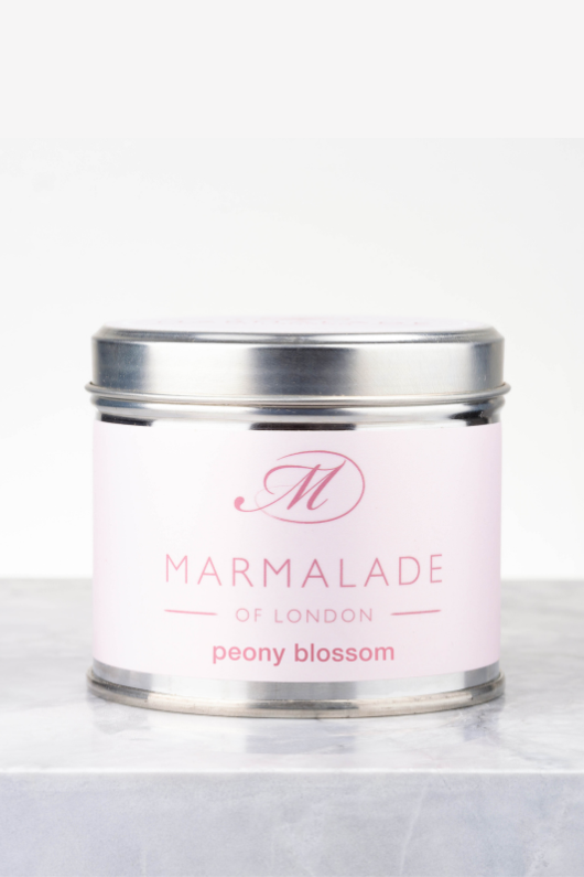 Marmalade of London Tin Candle - Peony Blossom scent in light pink packaging