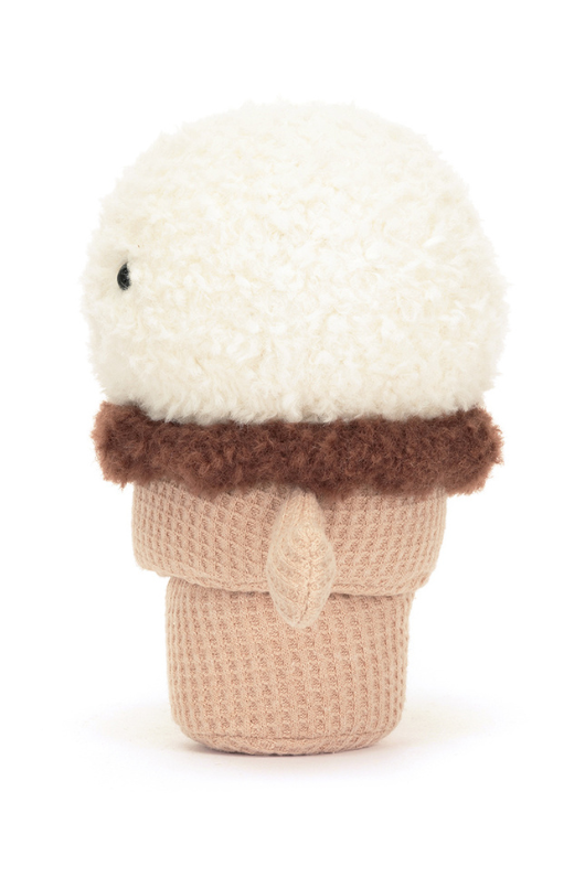 Jellycat Amuseable Ice Cream Cone. A soft toy with scoop of ice cream, waffle cone with arms, and smiling face.