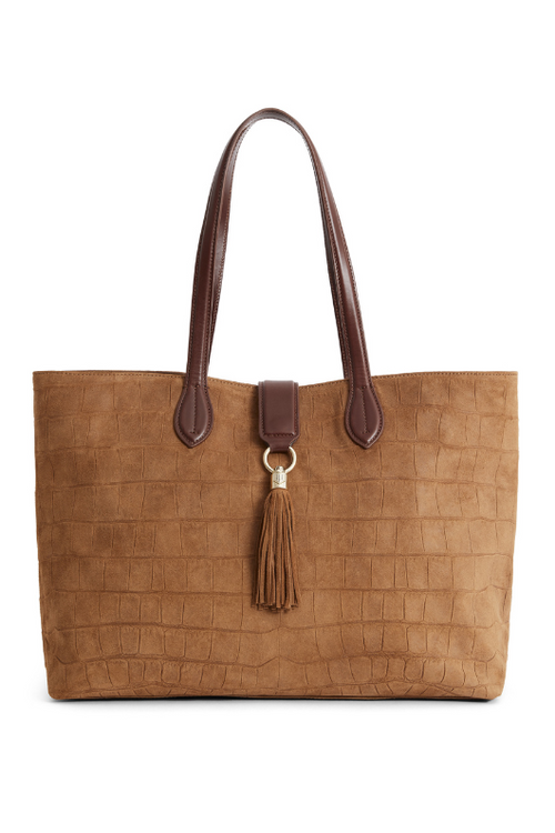 An image of the Fairfax & Favor Langham Suede Tote Bag in the colour Tan Croc.