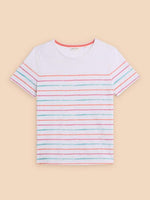White Stuff Abbie Stripe Tee. A regular fit, women's t-shirt with short sleeves, a crew neckline, and a colourful stripe design.