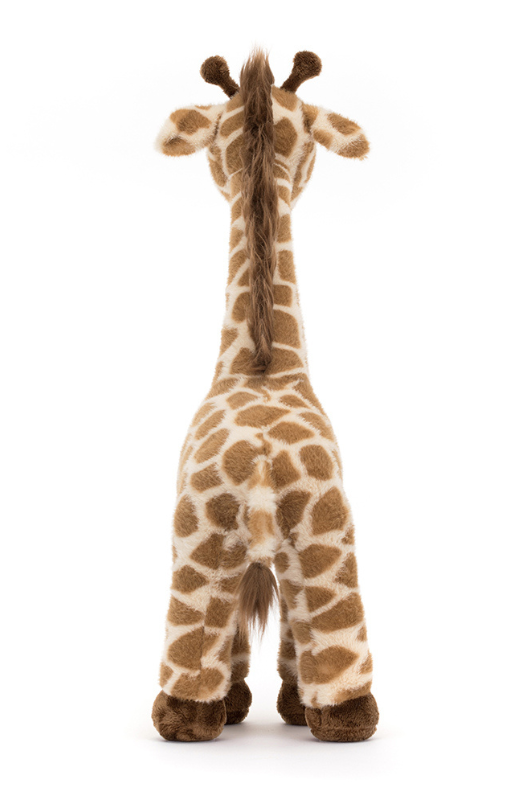 Jellycat Dara Giraffe. A soft toy giraffe with long neck, tall legs, fluffy mane, and happy face.