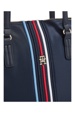 An image of the Tommy Hilfiger Signature TH Monogram Small Tote in the colour Space Blue.