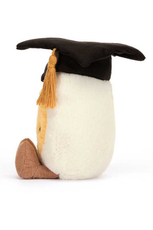 Jellycat Amuseable Boiled Egg Graduation. A soft toy egg with mortarboard and golden tassel.