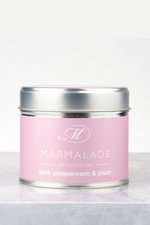 Marmalade of London Tin Candle - Pink Peppercorn & Plum scent in pink packaging