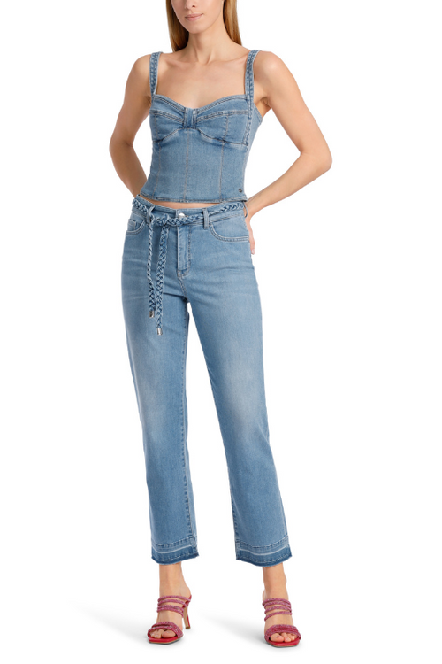 An image of a model wearing the Marc Cain FYLI 'Rethink Together' Jeans in the colour Blue.