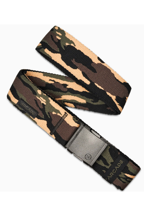 Arcade Belts Terroflage. A camo print belt made from stretch material with custom fit buckle.