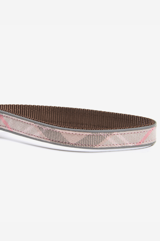 An image of the Barbour Reflective Tartan Dog Lead in the colour Taupe/Pink Tartan.