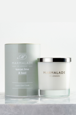 Marmalade of London Luxury Glass Candle - Tuscan Lime & Basil scent in pale green packaging