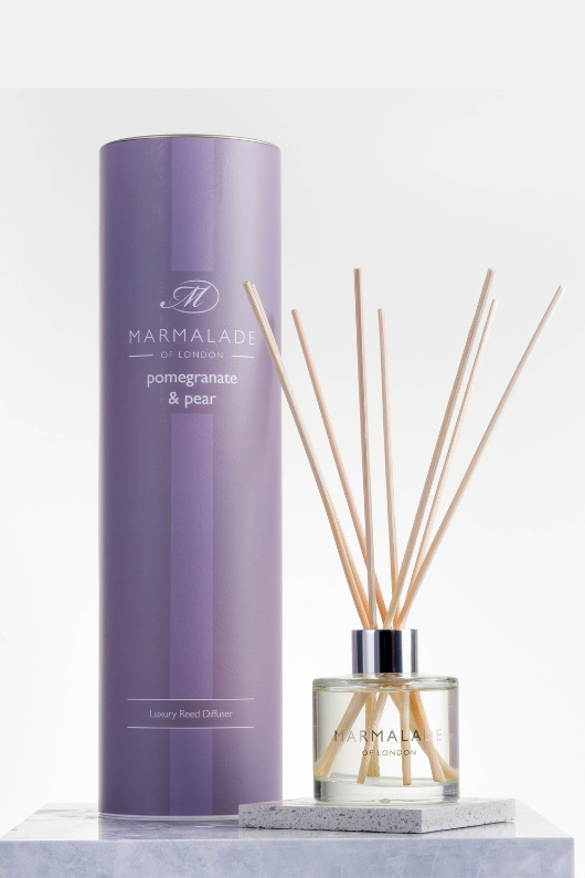 Marmalade of London Luxury Reed Diffuser - Pomegranate & Pear scent in purple packaging