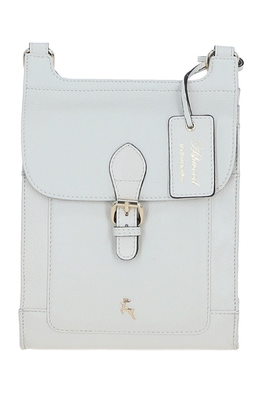 Ashwood Leather Leather Crossbody Bag. A white leather crossbody bag with magnetic closure and gold hardware.