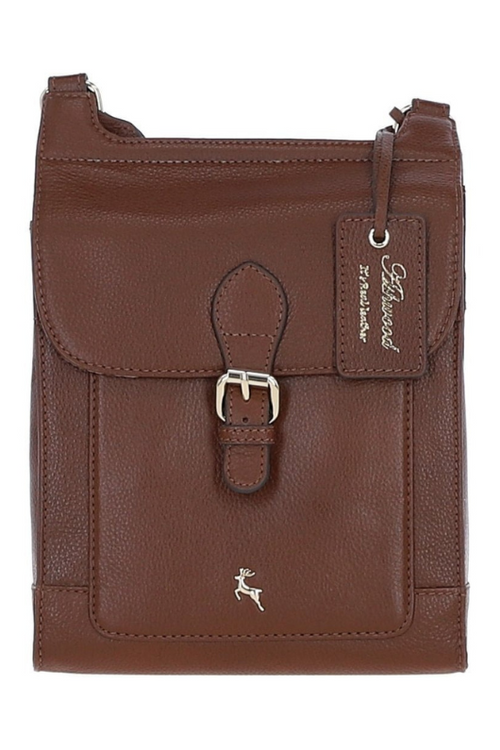 Ashwood Leather Leather Crossbody Bag. A brown leather crossbody bag with magnetic closure and gold hardware.