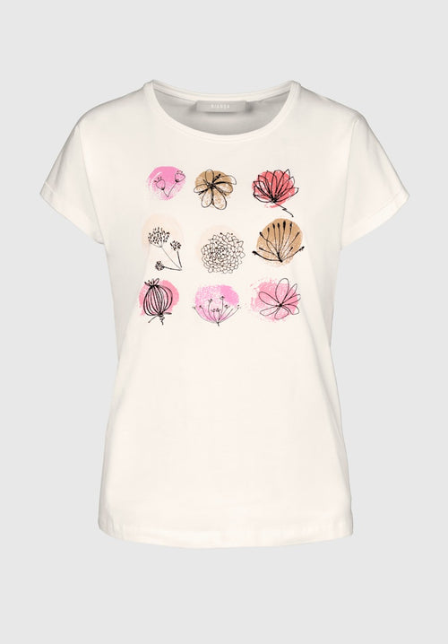 Bianca Julie Cap Short Sleeve T-Shirt. A regular fit T-shirt with round neckline, short sleeves and floral motif with multicolour accents.
