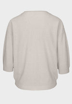 Bianca Oline V-Neck Spraklee Top. A regular fit, 3/4 length sleeve top with a V-neckline and shimmer design in stone grey.
