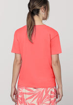 Bianca Dianne Short Sleeve Top. A regular fit, T-shirt style top with short sleeves and round neckline. Features a motif and coral colour.