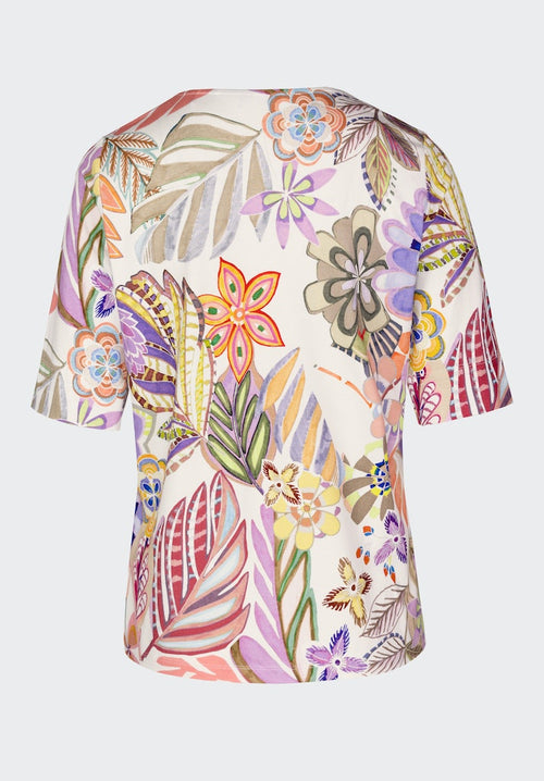 Bianca Edira Patterned Top. A relaxed fit, short sleeved top with round neck and multicoloured floral print.