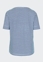 Bianca Lot Striped Top. A regular fit classic T-shirt design with short sleeves and round neckline. The print features navy and white stripes.