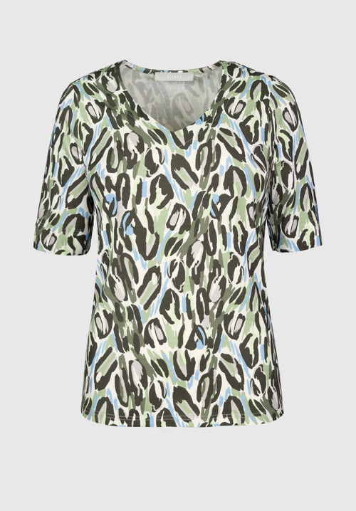 Bianca Edira Patterned V-Neck Top. A regular fit, short sleeve top with multicoloured animal print design.