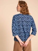 White Stuff Rae Organic Cotton Top in Blue with an eye-catching spot print all-over