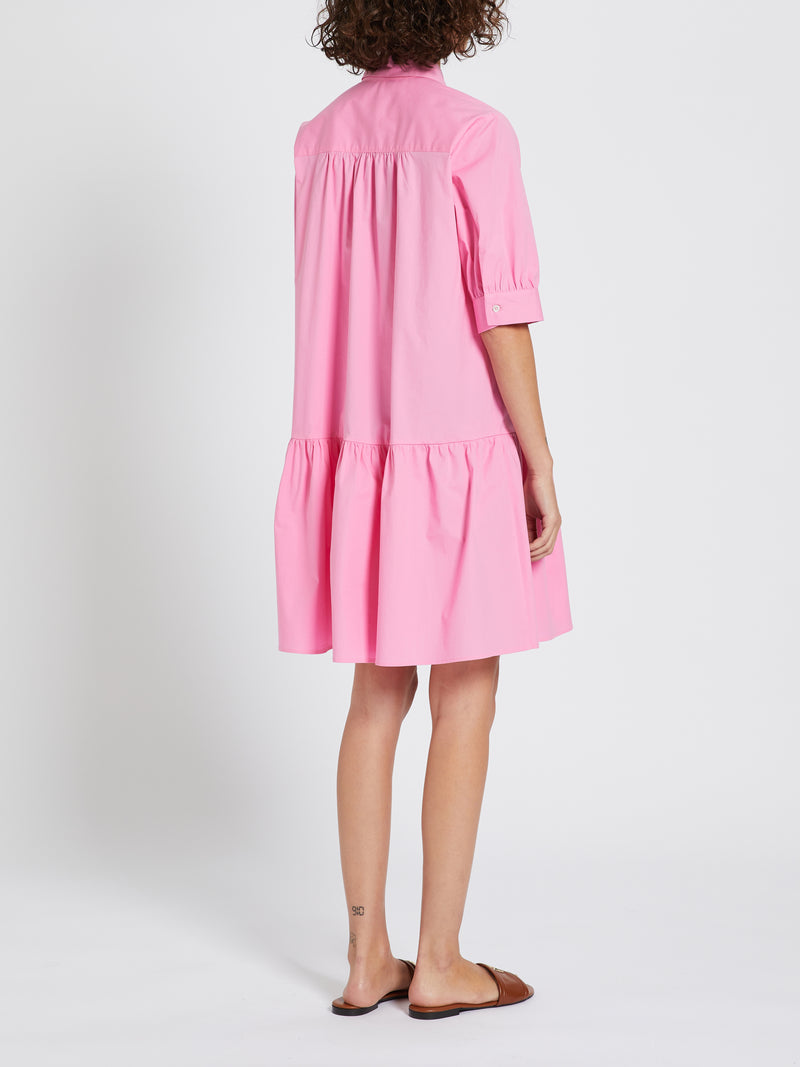 Marella Ebert Dress. A flared fit pink dress with elbow length sleeves, shirt collar and button fastening.
