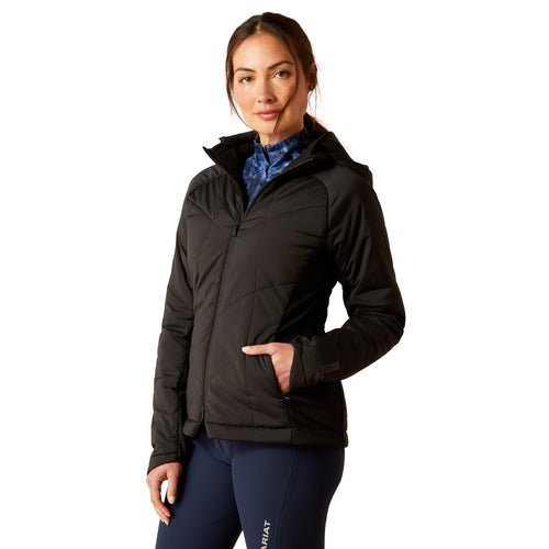 An image of a female model wearing the Ariat Zonal Insulated Jacket in the colour Black.